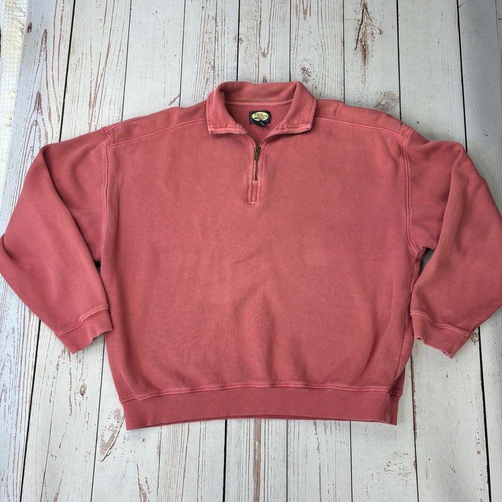 Tommy Bahama Womens XL Pink Coral 1/4 Zip Cotton Pullover Sweatshirt Ribbed